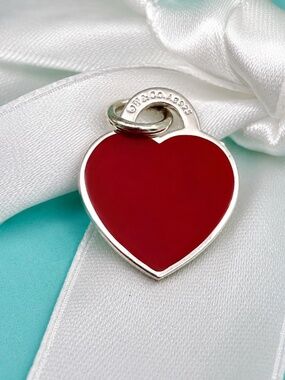 Tiffany & Co. Small Red Enamel Heart Charm & Packaging NEW in box